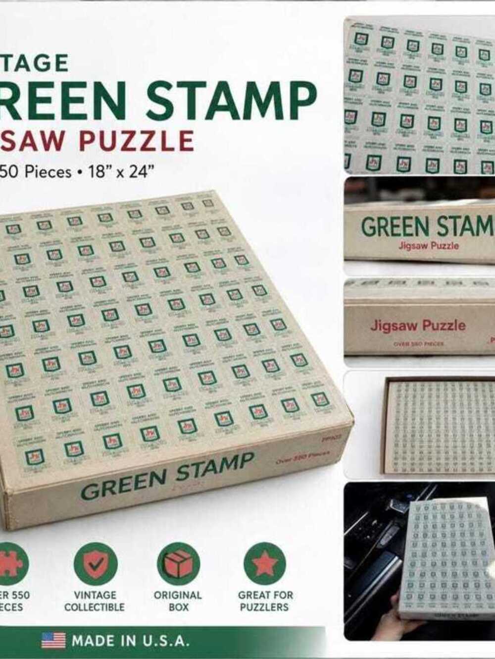 Vintage Green Stamp Jigsaw Puzzle by The Great American Puzzle Factory, 1976